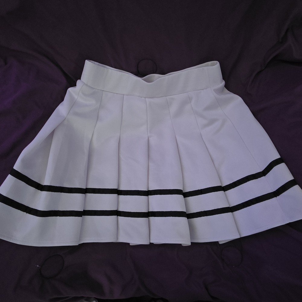 White Pleated Skirt with Black Stripes
